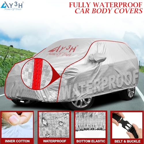 Image of 100% Waterproof Car Cover Compatible with Maruti Suzuki Ciaz | All Weather, Dust Proof, UV Protective with Mirror Pocket (Silver Magic)