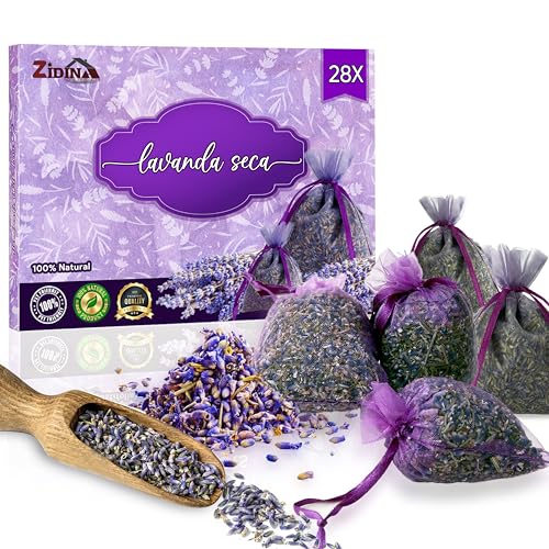 ZIDINA Sachets de Lavanda - Pack de 28 Natural Bolsitas de Lavanda Seca para Armario, Hogar y Coche – Ambientador, Repelente de Polillas y Fragancia Relajante Flores secas