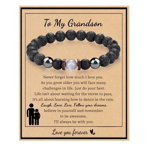 Bead Bracelet for Teen Boys Moonstone Bracelet Birthday Gifts for Men Handmade Bracelets Lava Rock Beaded Bracelets Mens Bracelet Teen Boy Gifts for Him Grandson to my grandson