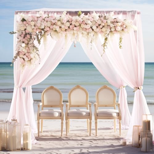 Image of 30 inch x 20Ft Wedding Arch Draping Fabric, 2 Panels Blush Sheer Curtain Drapes Extra Wide & Long Backdrop Curtains for Wedding Arch Ceremony Birthday Party Decorations