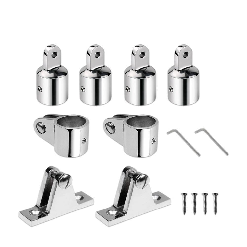 Ezqebrmdr 30Mm 8Pcs 8 Piece Marine 316 Stainless Steel Bimini Hardware Fitting Set For 30Mm And 32Mm Deck Hinge Jaw Slide Eye End(30Mm 8Pcs)
