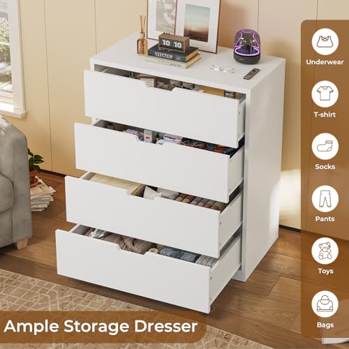 BTHFST 4 Drawers White Dresser for Bedroom, Modern Wood Chest of Drawers 4 Drawer Dresser with Large Capacity for Living Room, Closet, Hallway, Entryway