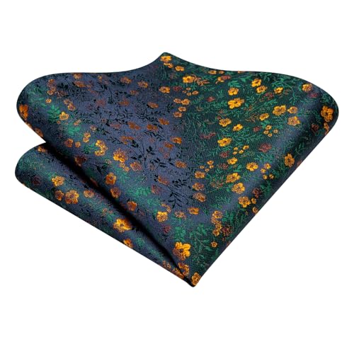 Image of Hi-Tie Silk Ascot for Men Self Tie Men's Cravat and Flower Lapel Pin Handkerchief Cufflinks Set for Wedding Party