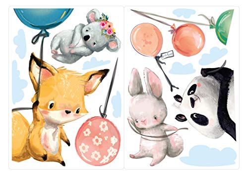 dekodinou00ae Fenstersticker Kinderzimmer Aquarell Fuchs Hase Koala