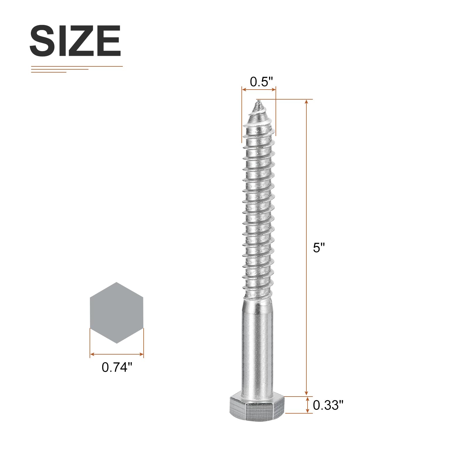 DTGN 1/2" x 5" Hex Lag Bolts, 2 Pack, for Woodworking Furniture - Image 2