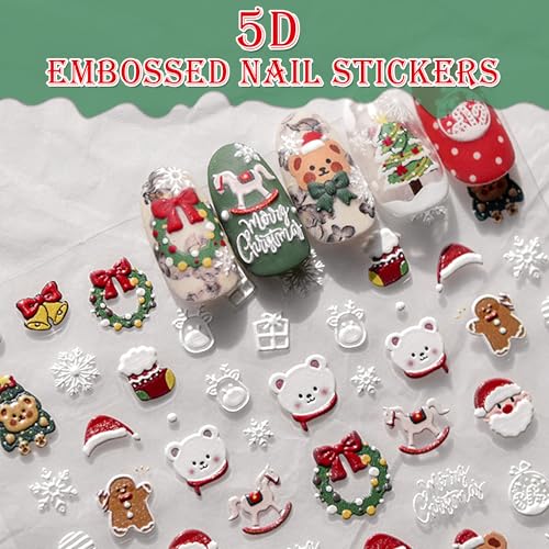 2 Pcs Christmas Nail Stickers for Nail Art 5D Embossed Christmas Nail Decals, Self-Adhesive Christmas Nail Art Stickers for Women Manicure Decoration, Nail Art Design Decoration Supplies, White - Image 4