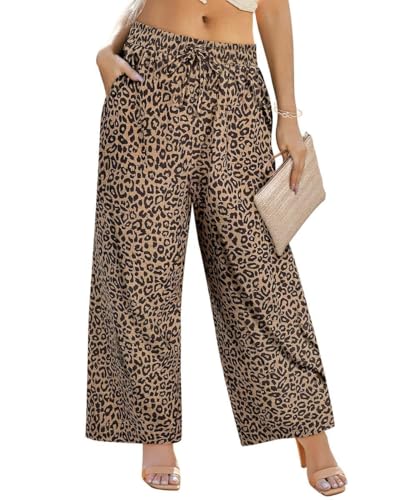 TIYOMI Plus Size Pants Womens Summer Palazzo Pants Drawstring Wide Leg Lounge Pant Casual Beach Trousers with Pockets XL-5XL