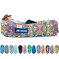 Chillbo Shwaggins Inflatable Couch – No-Pump Setup, Ripstop Polyester, Stability Pegs, Fun Prints, Portable Air Lounger for Beach, Camping, Festivals, and Tailgating - 60s Pyschedelic