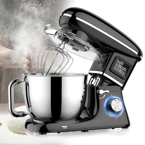 Multi-Functional 1500W Kitchen Mixer - 6.2L Capacity with Dough Hook/Whisk/Beater, Tilt-Head Design & Accessory Port for Whipping/Kneading/Baking(Black,110V)