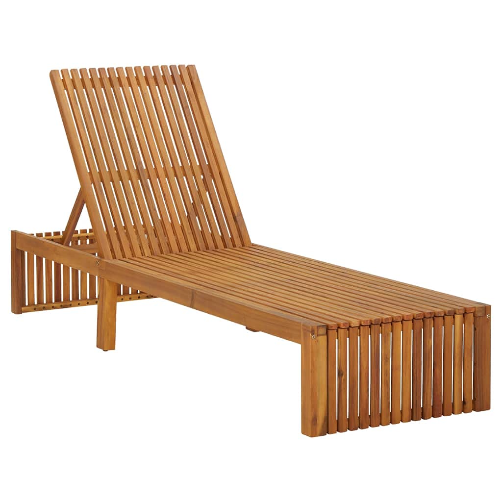 vidaXL Solid Acacia Wood Sun Lounger Home Outdoor Garden Patio Backyard Furniture Wooden Reclining Bed Relaxer Adjustable Backrest