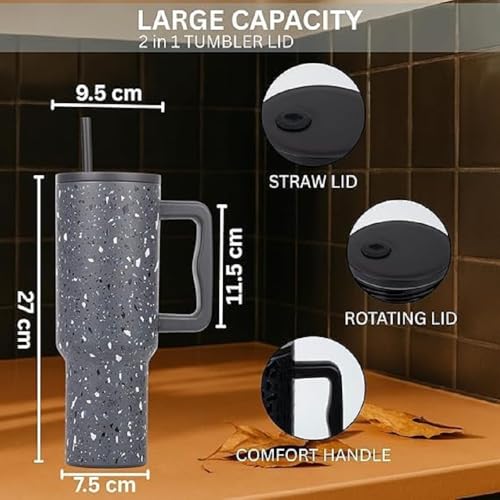 Image of Stainless Steel 1200 ml Vacuum Tumbler with Lid & Straw - Double‑Wall Insulated Cup for Travel, Gym & Office - Keeps Beverages Hot or Cold - 1.2 L Capacity (Black Paint)