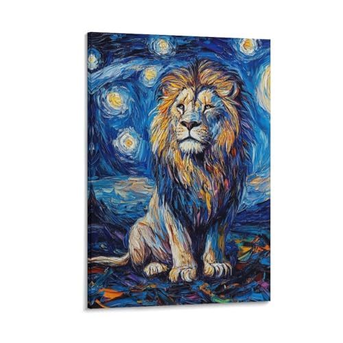 Décoration murale lion image sur toile tableau de salon moderne 16x24inch