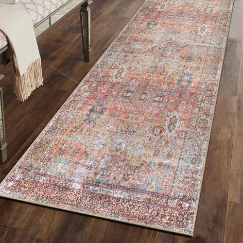 Rugshop Multi Transitional Distressed Runner Rug — Machine Washable & Non‑Slip, 2'6"x10' for Hallway, Entryway and Kitchen