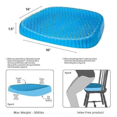 Image of Gel Orthopedic Seat Cushion with Non Slip Cover for Lumbar Support, Tailbone Comfort, Air Circulation, Office Chair, Wheelchair Egg Seater Silicone Gel Cushion for Car