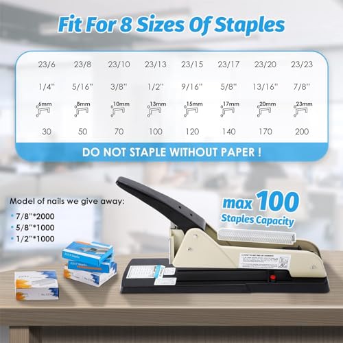 Agrafeuse à longue portée robuste – Capacité de 210 feuilles, profondeur d'agrafage réglable de 25 cm, idéale pour les brochures et documents de bureau, guide papier fixe