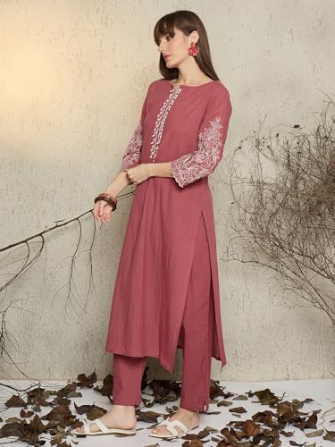 Image of INDO ERA Women's Embroidered Anarkali Kurta Pant Set with Dupatta | Cord Set For Women Cotton