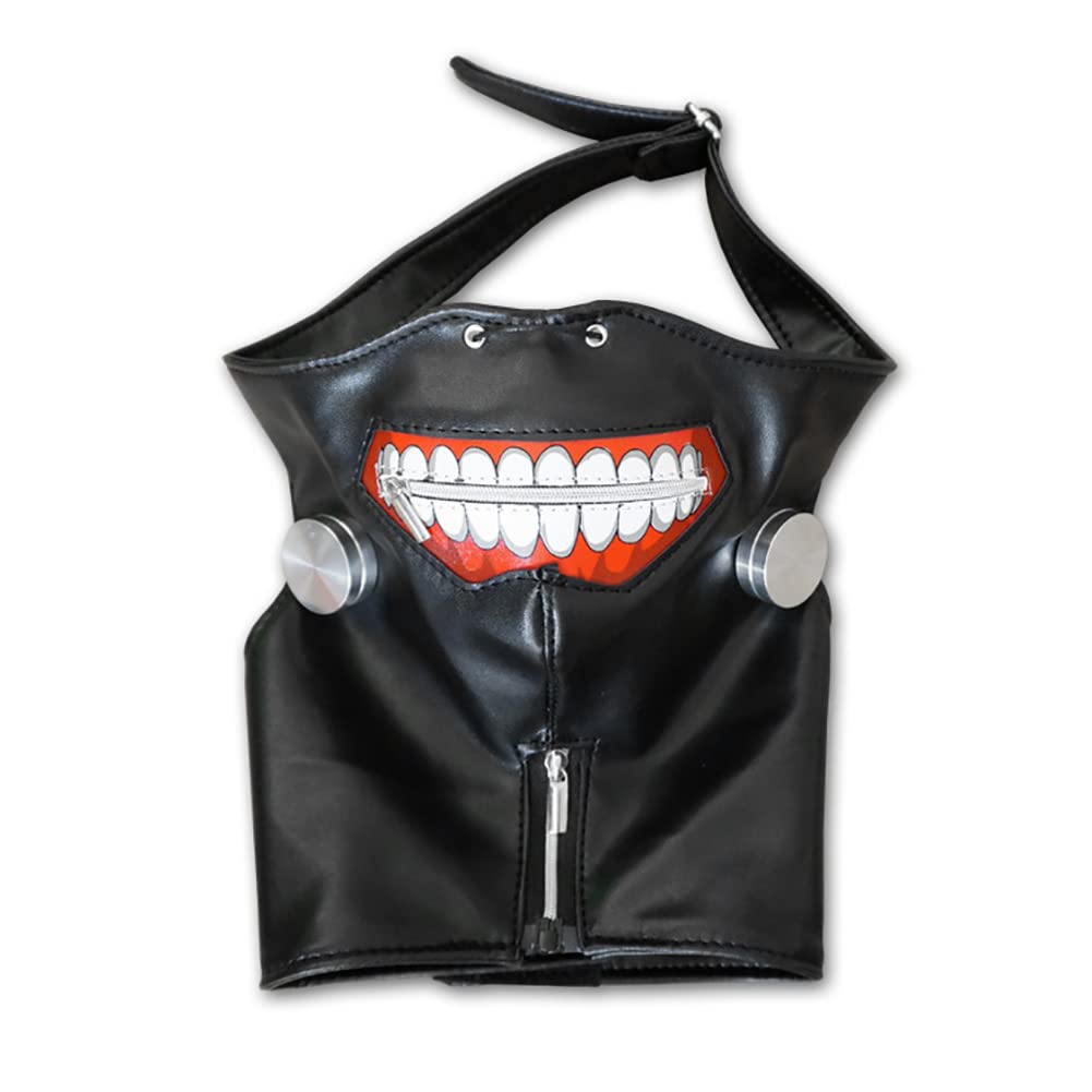 Tokyo Kaneki Ken - Maschera per Cosplay e Halloween in Pelle Sintetica 3D con Cerniera Regolabile e Toppa per Gli Occhi Staccabile, Accessorio per Feste