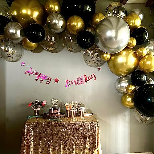 Image of Jobkoo Black Gold Balloons, Metallic Gold Silver Black Latex Balloon with Confetti Helium Party Balloons for Graduation Birthday Wedding Retirement New Year Decorations
