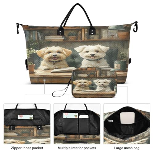 Dog Reading Book Vintage Travel Duffle Bag Gym Bag Weekender Bags with Toiletry Bag Travel Trip Tote Bag2