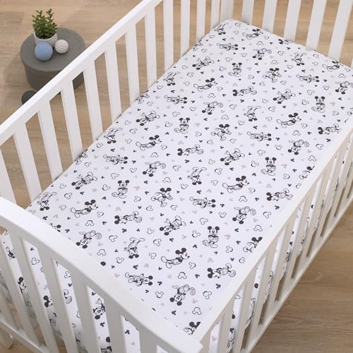 Image of NoJo Disney Mickey Mouse Gray, Black, and White Super Soft Nursery Fitted Crib Sheet