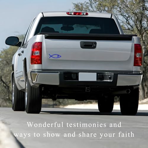 Image of Christian Cross Fish Car Emblem, Large Jesus Fish Cross Auto Emblem Badge Bumper Sticker, Weatherproof Christian Fishes Symbol Ichthus Religious Decal for Most Vehicles (Blue)