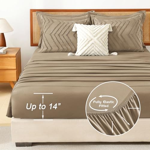 Image of Litanika Taupe Queen Size Comforter Set with Sheets - 7 Pieces Bed in a Bag Queen Boho Tufted Complete Bedding Sets with Comforter, Sheets, Pillowcases & Shams