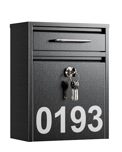 LANDVOI Mailbox for Outside Wall Mount Heavy Duty Rustproof Anti-Theft Locking Mailbox with 4 Keys Weatherproof for Residential & Apartment 12.29.54.7 Black Small