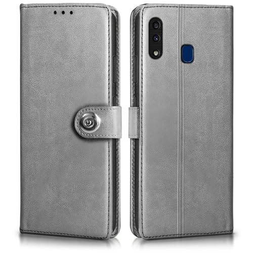 Image of WOW IMAGINE Shock Proof Flip Cover Back Case for Samsung Galaxy A20 | A30 | M10s (Magnetic Button Flip Case | Wallet Pockets & Stand | Leather Finish | Stone Grey)