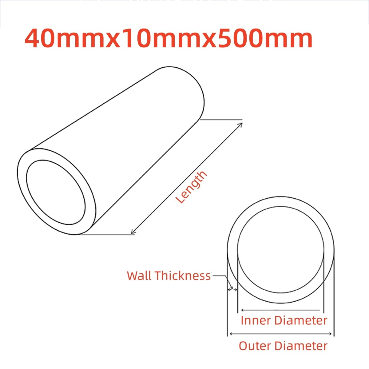 Tubo in Alluminio Tubo di qualità per Decorazione Interna e Artigianato Fai-da-Te,40mmx10mmx500mm
