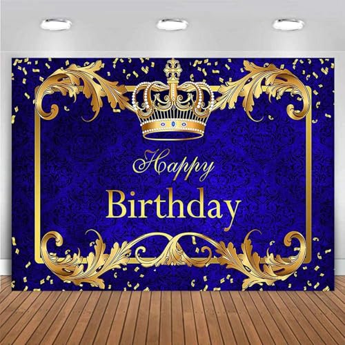 Decoración de Fiesta de cumpleaños Personalizada para niños 1º 2º 3º Banner Azul Real Corona de Oro Rey Fotografía Fondo de Vinilo