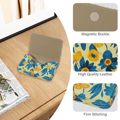 Image of Business Card Holder,PU Leather Business Card Case Color Printing Pattern Card Holder Wallet,Pockets Magnetic Credit Card Holders for Men and Women - Pink Flowers