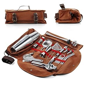 Travel Bartender Kit | Professional 24-Pieces Complete Cocktail Set with Stylish Portable Travel kit Bag | Travel Bar Set for Home Cocktail Making, Work, Parties, Camping