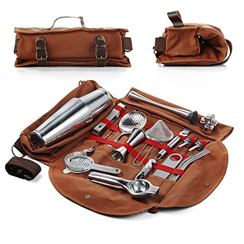 Travel Bartender Kit | Professional 24-Pieces Complete Cocktail Set with Stylish Portable Travel kit Bag | Travel Bar Set for Home Cocktail Making, Work, Parties, Camping