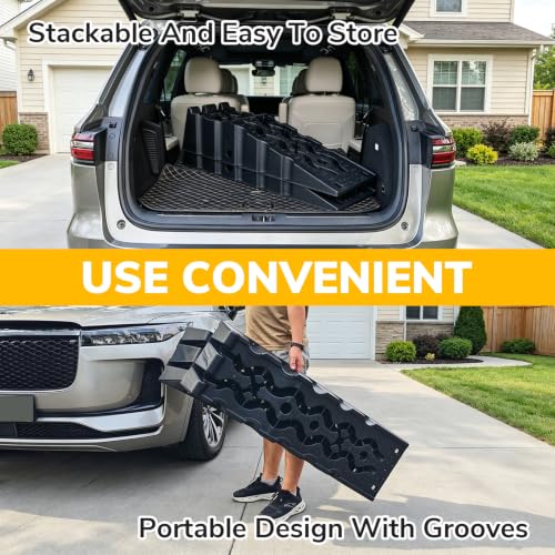 HOXWELL 8" Oil Change Ramp, Plastic Car Ramps with Anti-Slip Tread and Rubber Feet, Heavy Duty with 20000LBS GVW, Heavy Duty Car Ramps, Ramp for Chassis Repair and Cleaning, 2 Sets by HOXWELL - Used condition - Image 6