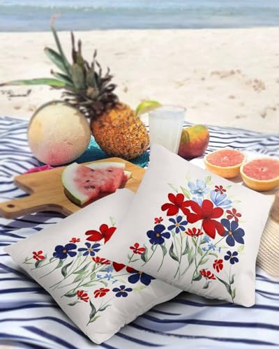 Poppy Flowers Leaves Outdoor Pillow Covers Waterproof,All Weather Cushion Case Set of 2 Decorative Pillowcases for Sofa Couch Bed Decor Patio Furniture 20