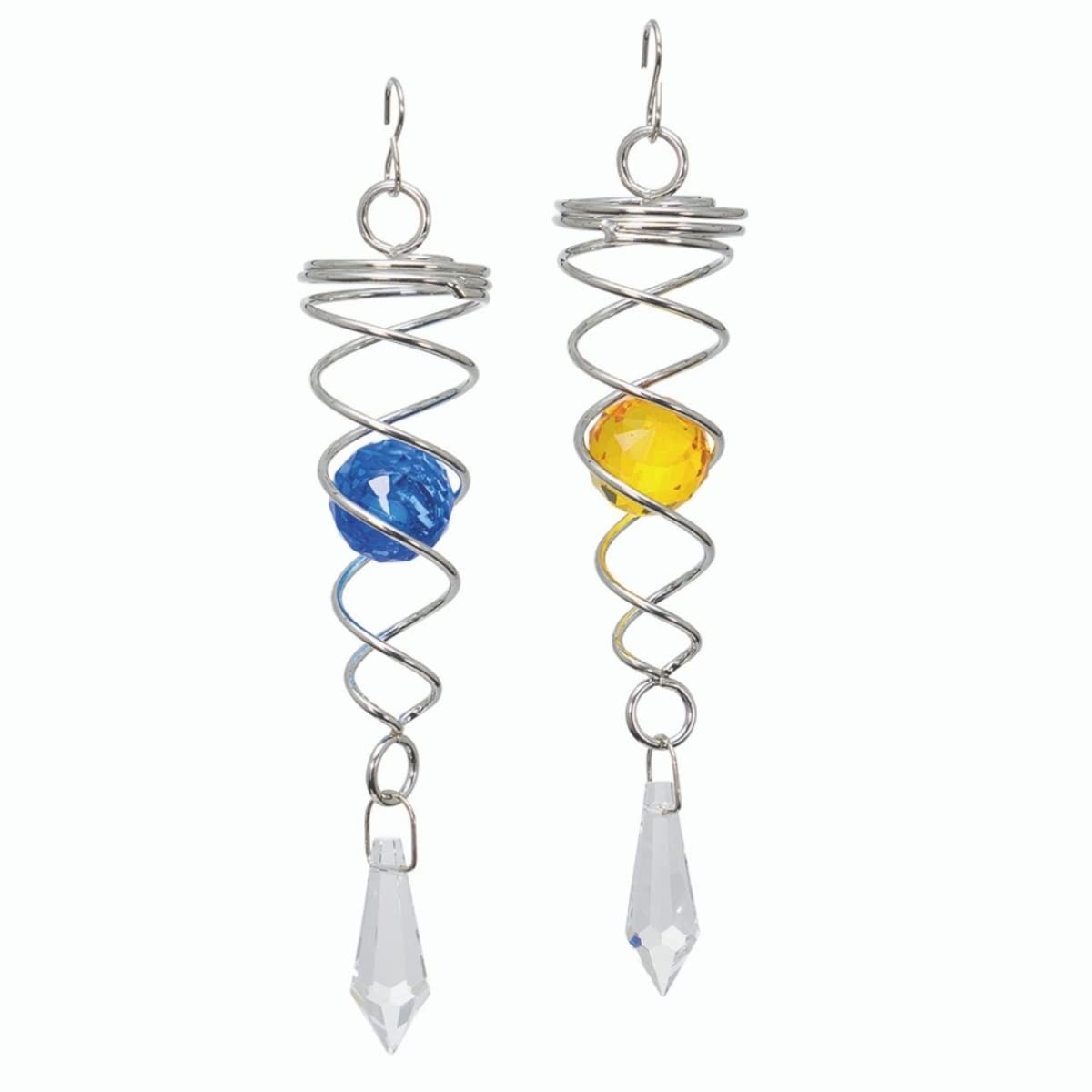 CIM spirala wiatrowa – Little Crystal Twister [zestaw 2-częściowy] – niebieski/żółty – wymiary dzwonka wiatrowego: 3 x 16 cm – łącznie z 2 szklanymi przedmiotami ze szlifem fasetowym – w zestawie haczyki i sznurek nylonowy