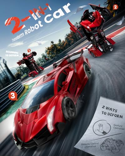 Image of Veeniix V992 Transform Remote Control Car,Transform Robot RC Cars,1:14 Scale,2-in-1 Robot Toy Car with Sound & Light,Gesture Sensing,Automatic Deformation,Great Gifts Toys for Boys and Girls 4-6 (Red)