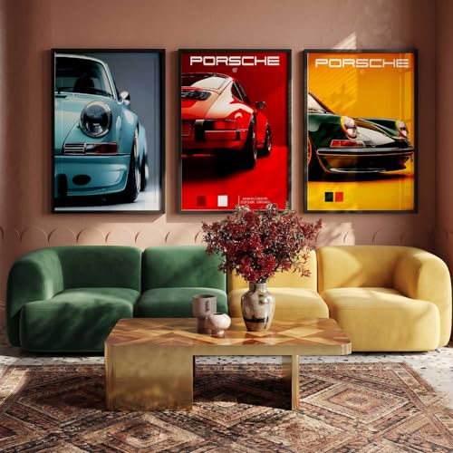 Image of HOTHOUSE Big Porsche 911 Car Framed Posters Gift Items for Boys Room Wall Decoration Bedroom Living Room Office Studio Decor | Car Poster Frame for Wall Decor Set Of 3 Size(19X25 inch)
