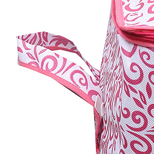 Image of Kuber Industries Leaf Design Non Woven 4 Pieces Underbed Storage Bag, Storage Organiser, Blanket Cover (Pink)-CTKTC025729