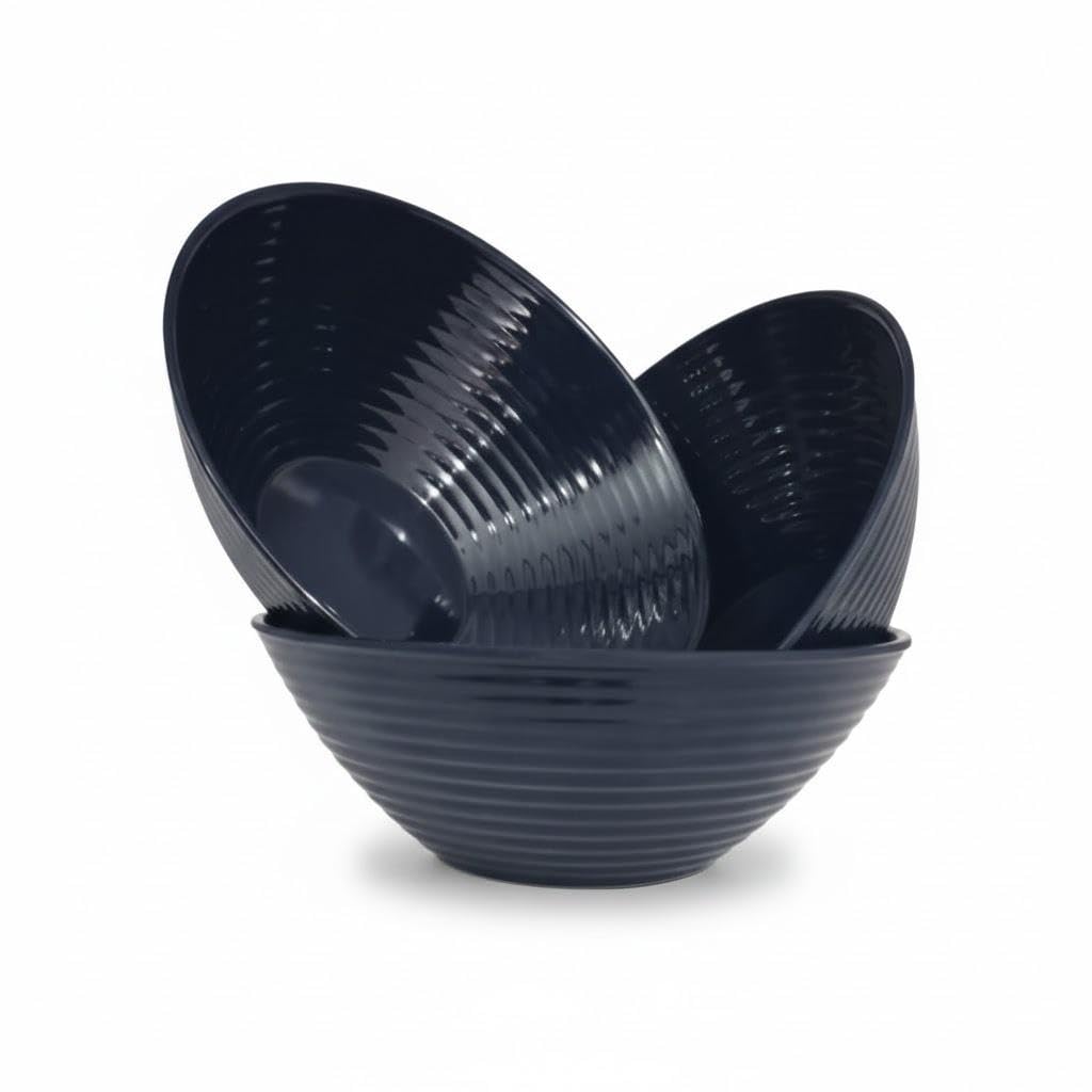 Melamine Serving Bowls | Multipurpose Bowl Set | Mixing & Serving Bowls | Unbreakable, Lightweight, Food-Grade, Dishwasher Safe | Set of 3 (1000 ML Each) (Blue)