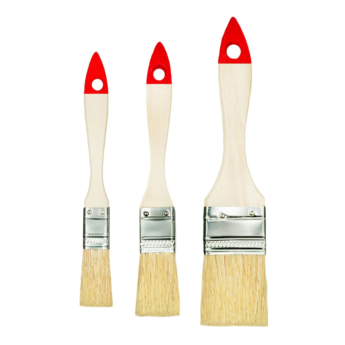M7 – Juego de 3 Brochas Planas: 1x 3/4" (Aprox. 20 mm), 1x 1 (Aprox. 25 mm), 1x 1,5" (Aprox. 38 mm), Serie 30/Serie 01, con Cerdas Sintéticas Claras, Mango de Madera y Virola de Acero