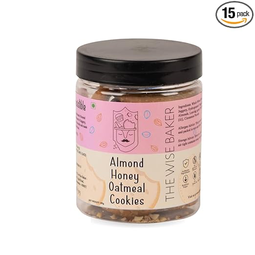 The Wise Baker's Almond Honey Oatmeal Cookies | Healthy Handmade Gourmet Cookies | Ready to Eat Healthy Snacks | Tea/Coffee Healthy Gourmet Biscuits (200g)(15 Cookies)