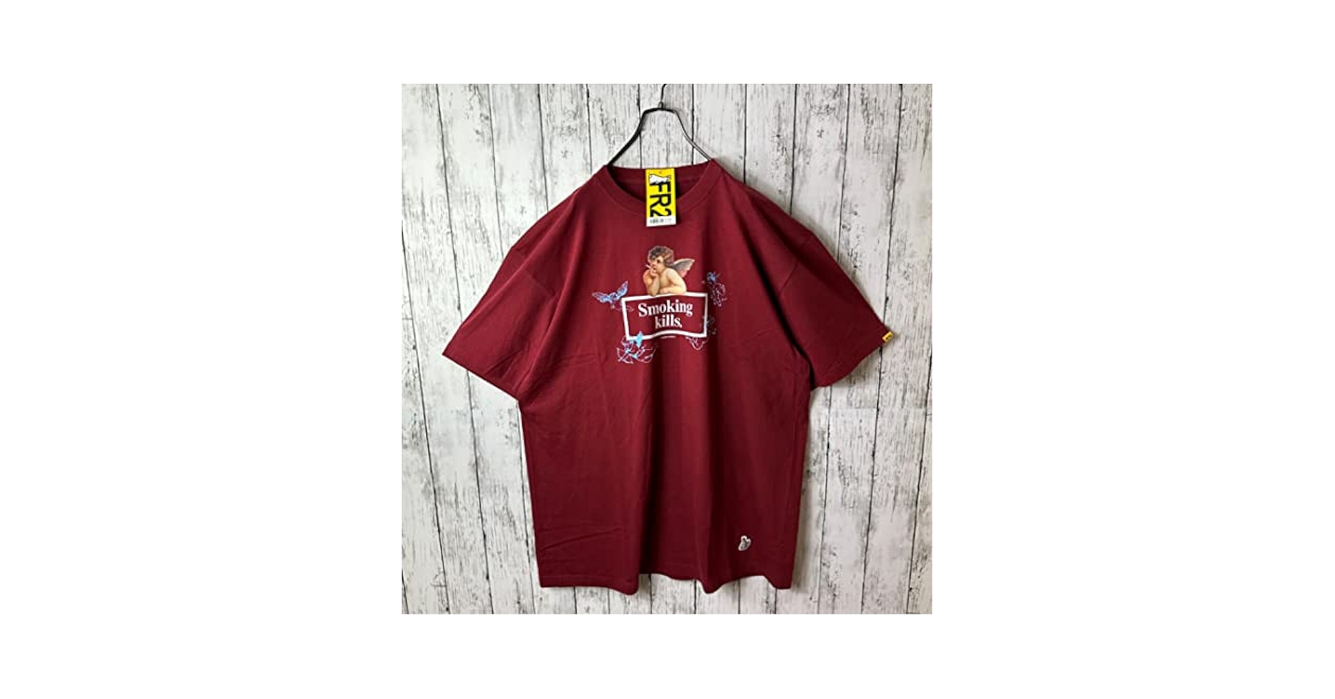 Amazon.co.jp: FR2 天使 天使の喫煙 Tシャツ XL 絵画 ボルドー