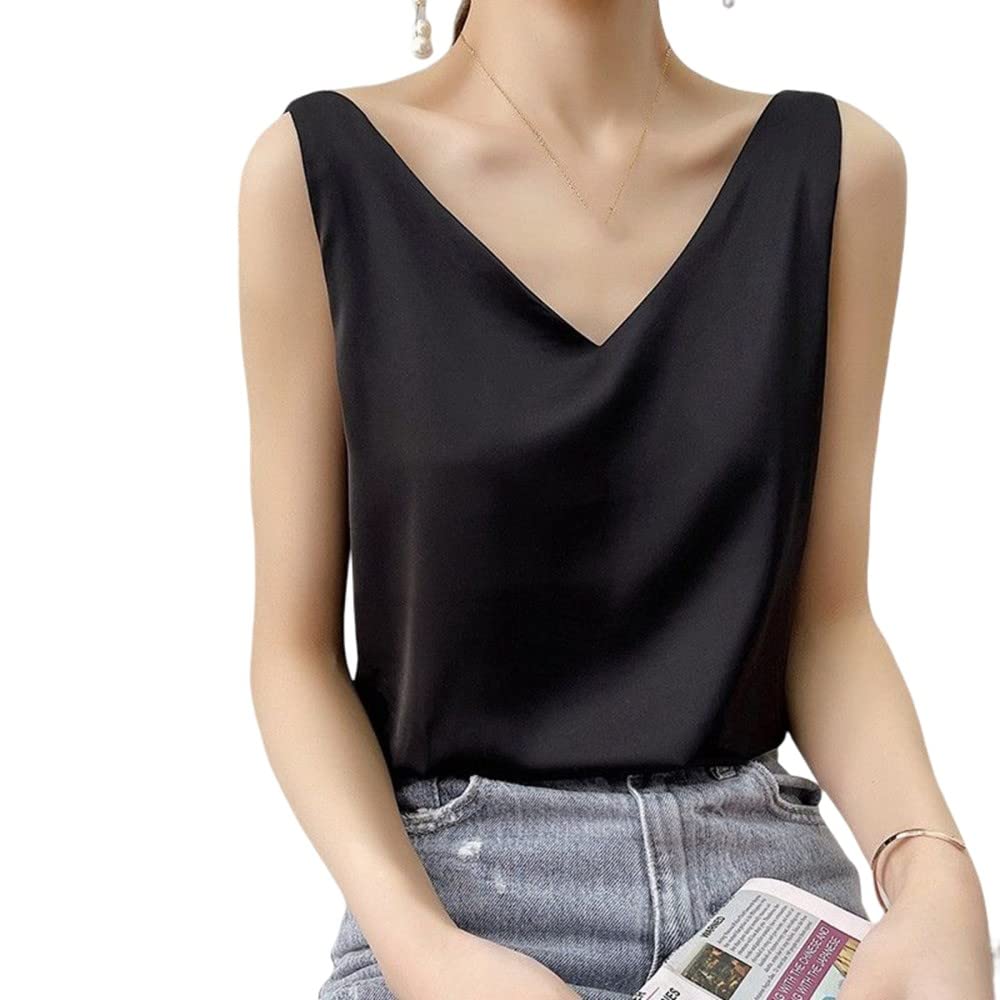 Gilet da Donna - Canotta di Seta in Raso Lucido Estivo Canotta Interna da Donna Senza Maniche Harajuku, alla Moda Sexy Larga