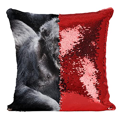 Fabulous Coussin avec Housse Sequin - Paillettes Rouge Chimpanze Singe Animal Vie Sauvage Photo Nature