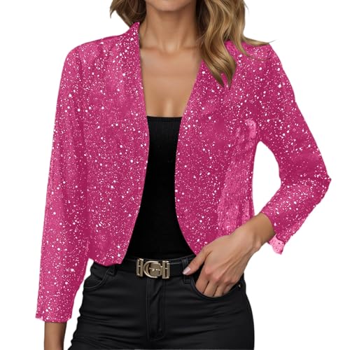 Rrongwn Bolero - Cardigan da donna con brillantini, elegante, per feste, feste, con paillettes, leggero, a spalla, per costume tradizionale tradizionale, Rosa caldo, XXL
