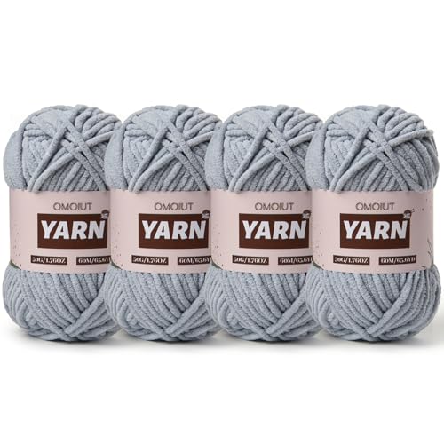Image of 4 Packs Plush Chenille Chunky Crochet Yarn - Baby Yarn for Crocheting Soft - Velvet Yarns Knitting for Blankets Crafts - Fluffy Amigurumi Yarns 200g /262.5yds (4 Grayish)