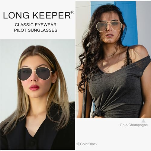 Long Keeper Retro Pilot Sunglasses for Women Men Gold Metal Oversized Aviation Sunglasses Trendy Big 70s Double Bridge Shades3