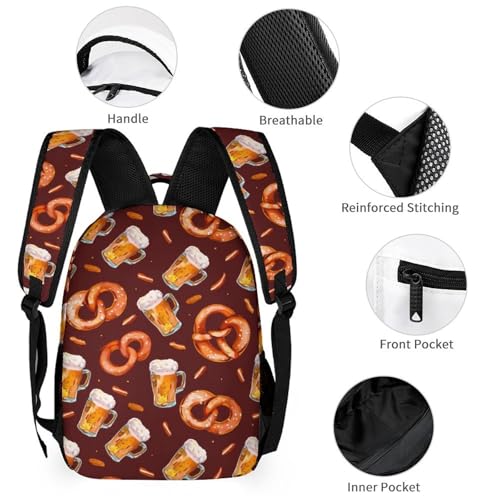 Pretzel And Beers Pattern Printed Backpack with Lunch Box Bag Pencil Case Pouch 3pcs Daypack Set for Women Men3