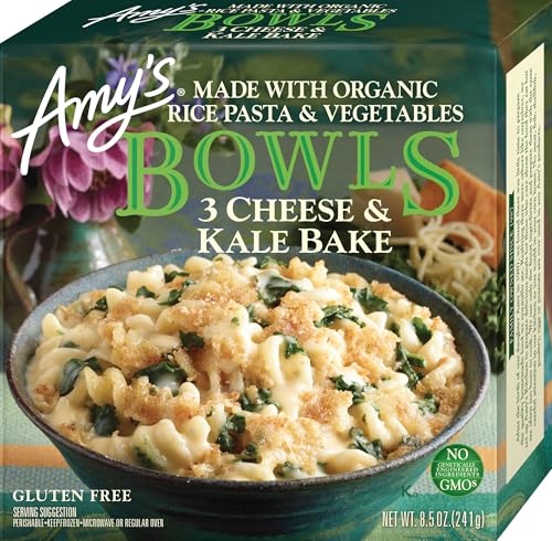 Amy's Frozen Meals, Three Cheese Kale Bake Bowl, Made With Organic Rice Pasta and Vegetables, Microwave Meals, 8.5 Oz